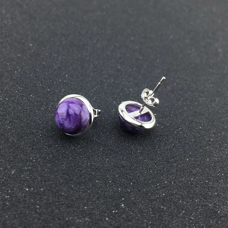FFGems Natural Charoite Earring 925 Silver Sterling Gemstone Fine Jewelry For Women Lady Wedding Party Gift With Box