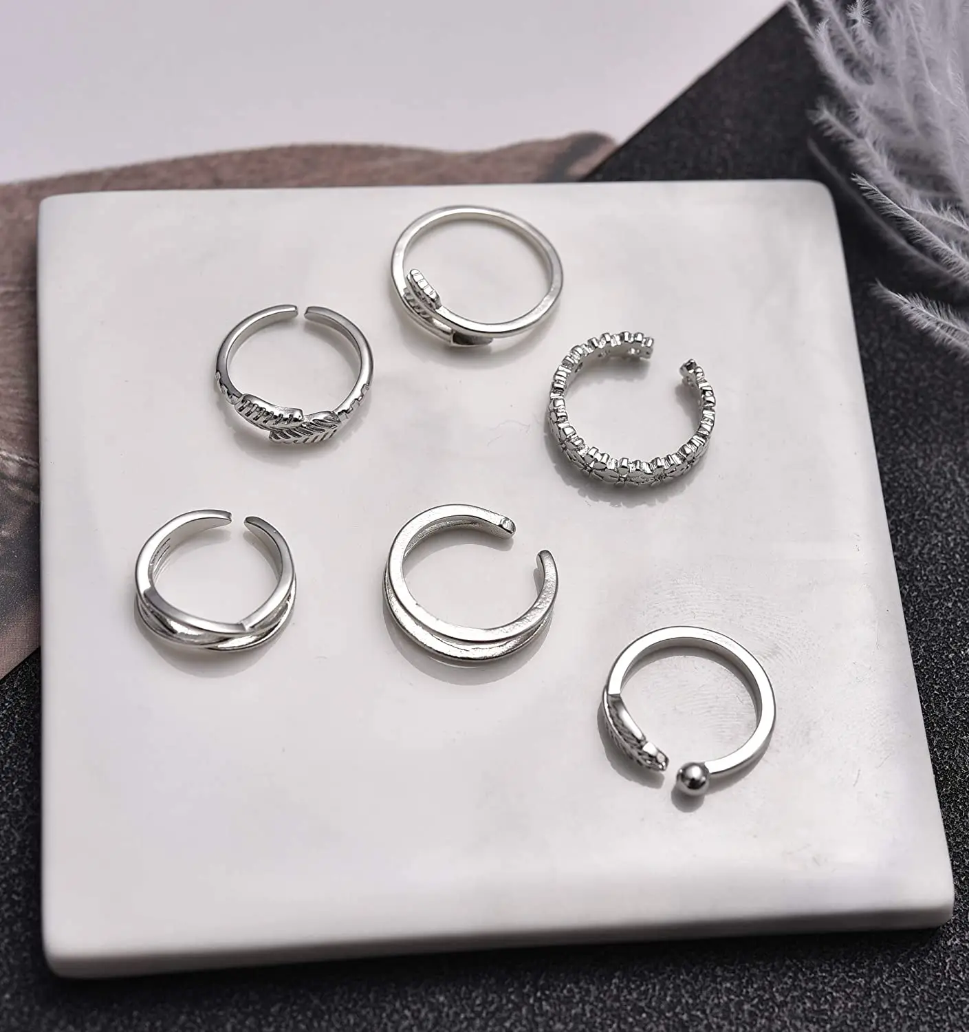 Anillos de Punta ajustable para mujer, banda de flecha de flor de acero inoxidable, anillo de cola abierta, conjunto de joyería para pie de playa de verano, 12 Uds.