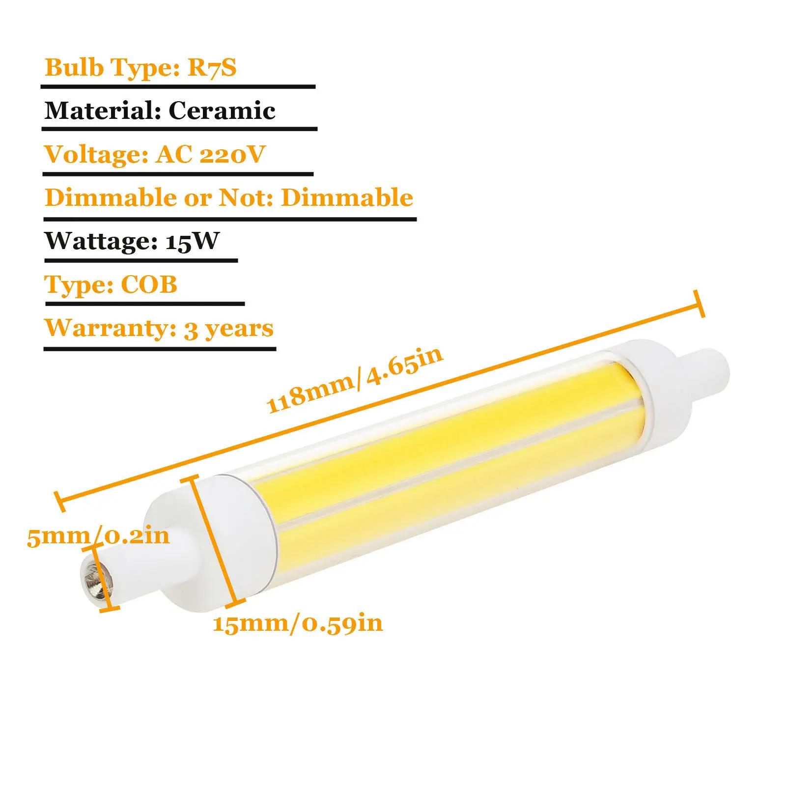 Imagem -02 - Super Bright R7s Led Cob Lâmpadas Regulável R7s 118 mm Cerâmica J118 Floodlight Bulb Substituir 150w Lâmpada de Halogéneo 220v 230v Branco