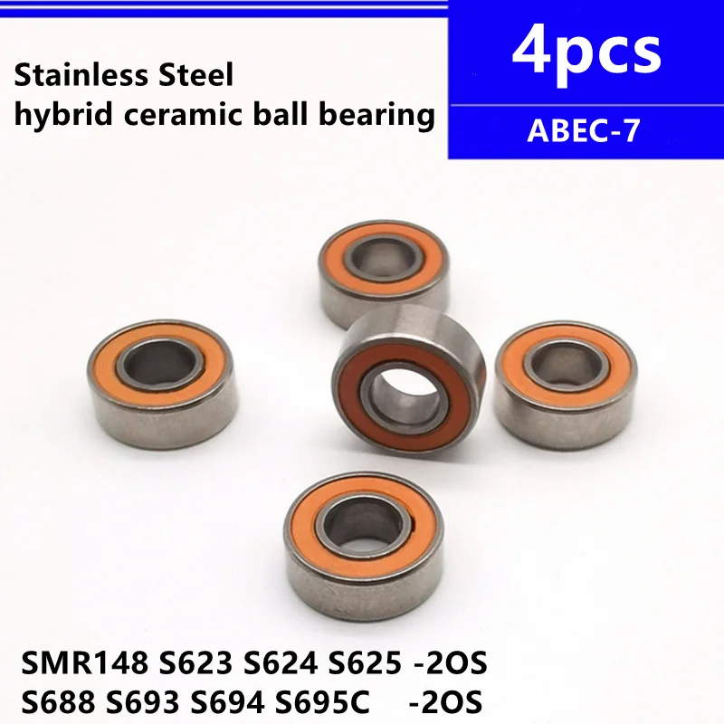 4pcs Stainless Steel hybrid ceramic bearing SMR148 S623 S624 S625 S688 S693 S694 S695 -2RS  3x10x4 4x13x5 5x16x5  8x14x4 mm