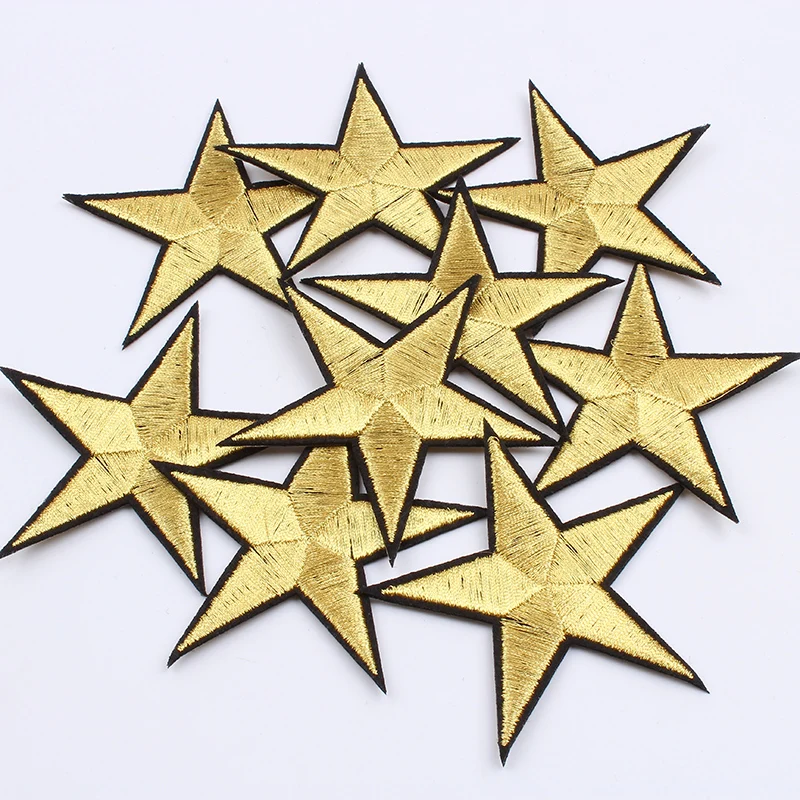 10color 1pc 7.2cm Iron On Gold Star Stickers Embroidery Clothes Stars Patches Sewing Appliques DIY Jeans Coats Shoes Hats Badge