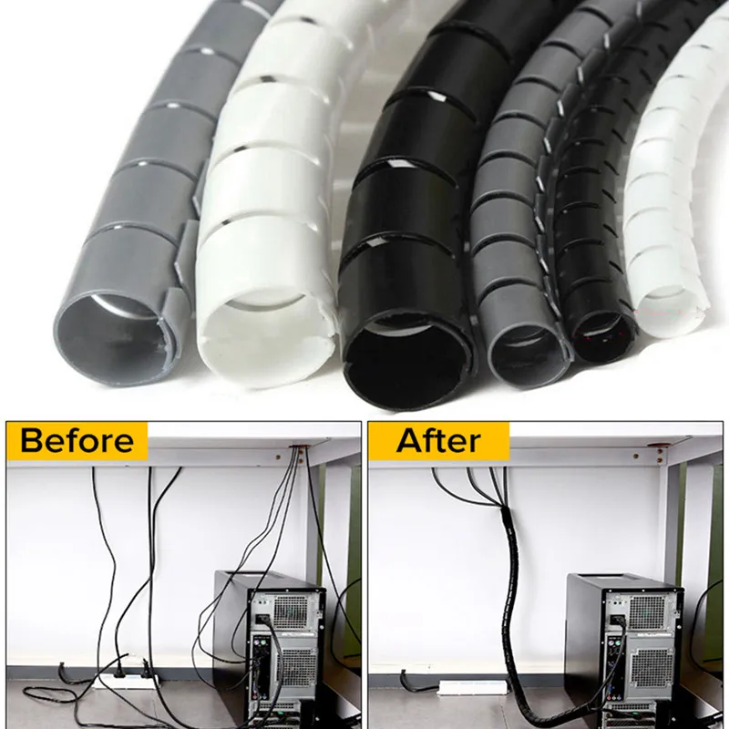 

2M 16/10mm Flexible Spiral Cable Wire Protector Cable Organizer Computer Cord Protective Tube Clip Organizer Management Tools