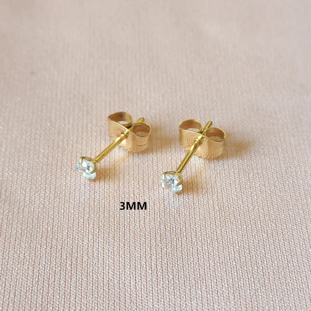 Edelstahl-Ohrstecker, hypoallergen, mit Push-Back-Verschluss und glitzernden AAA-Zirkonia, IP-Beschichtung, 3/4/5/6 mm, Schmuck – Detail 9