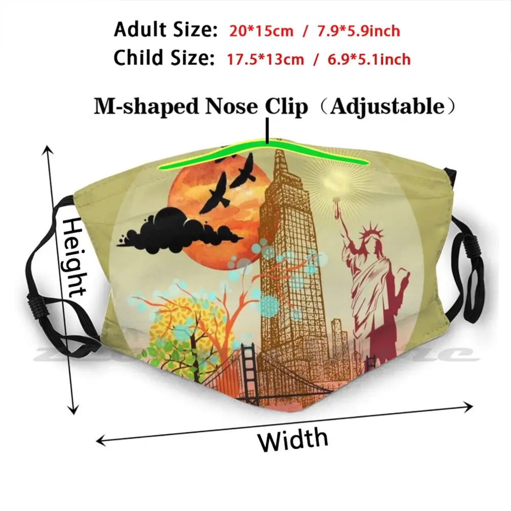 Sunset In New York Mask DIY Washable Filter Pm2.5 Mouth Trending Sunset New York City Lady Liberty Big Empire Tower