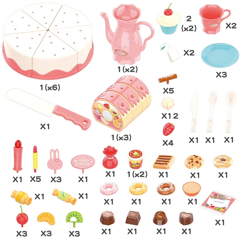 83 Pcs DIY Küche Spielzeug Pretend Schneiden Geburtstag Kuchen Spielzeug Dekorieren Partei Rolle Spielen Lebensmittel Spielset Baby Pädagogisches Geschenk