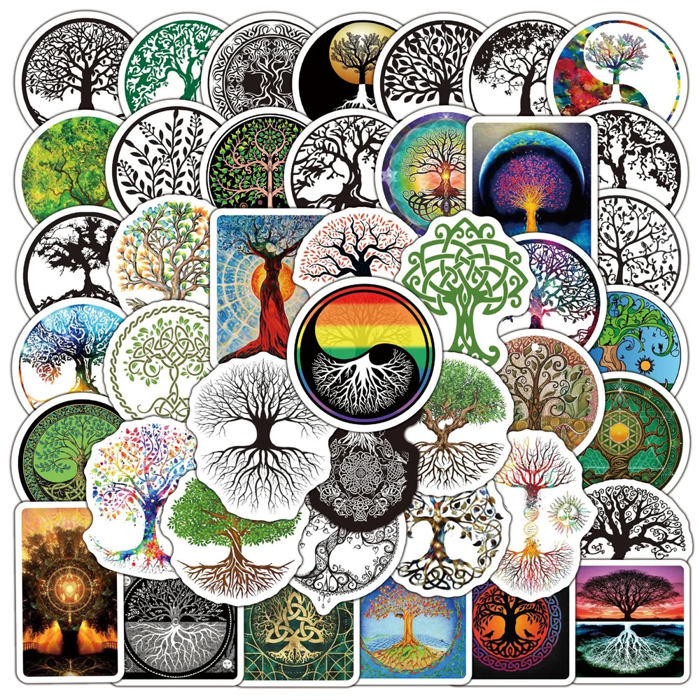 Miracle Tree of Life Scrapbooking Stickers for Notebooks, Religious Belief, Totem Sticker, Vintage Craft Supplies, 50Pcs