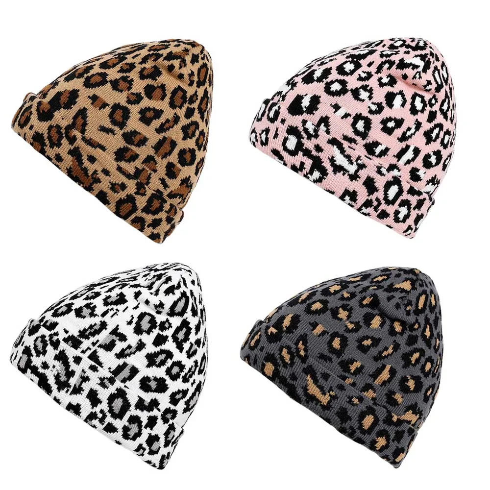 Winter Leopard Printed Beanie Hat Women Korean Knitting Soft Hat 2020 Autumn and Winter New Crochet Warm Hat Unisex fashion Caps