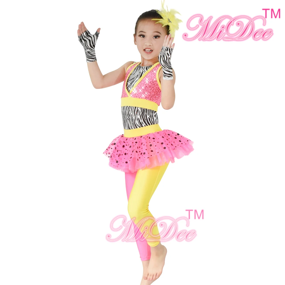 MiDee Jazz Dance Outfits  Leotards Ballet Black Dots Skirt-Tights Zebra Leotard