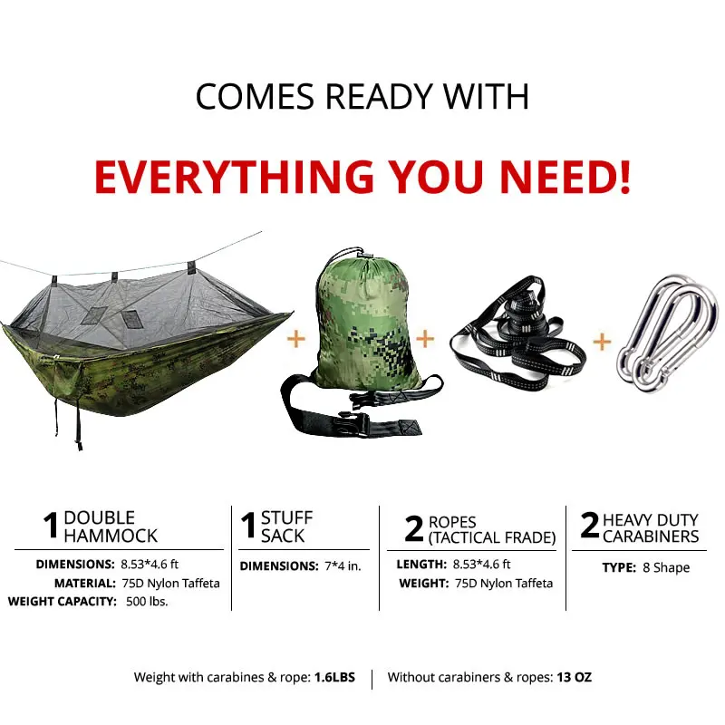 Lightweight Portable Camping Hammock and Tent Awning Rain Fly Tarp Waterproof Mosquito Net Hammock Canopy 210T Nylon Hammocks