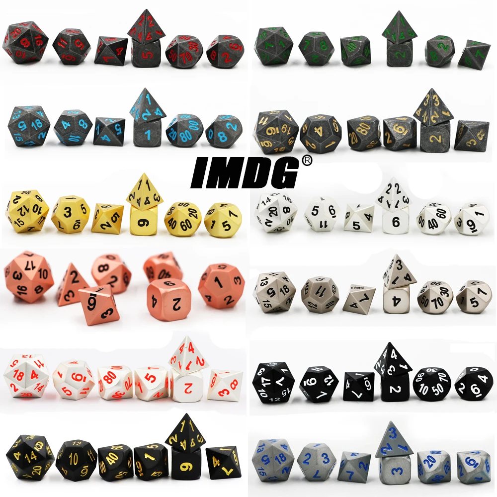 

IMDG 7 шт./компл. креативные игровые кости для ролевых игр, многогранные металлические кости, цифровые игровые кости с матовой поверхностью DND