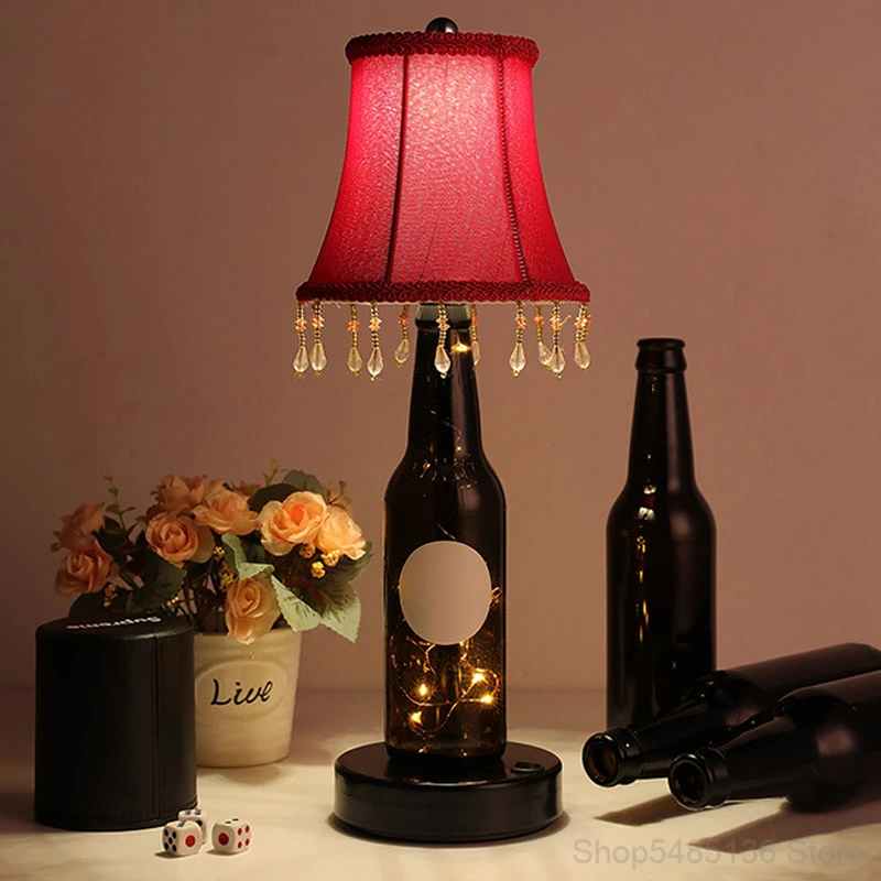 Glass Bottle Bar Table Lamp Restaurant Bedroom Bedside led Charging Desk Lamps Home lighting Fixtures Loft Decor Industrial Lamp