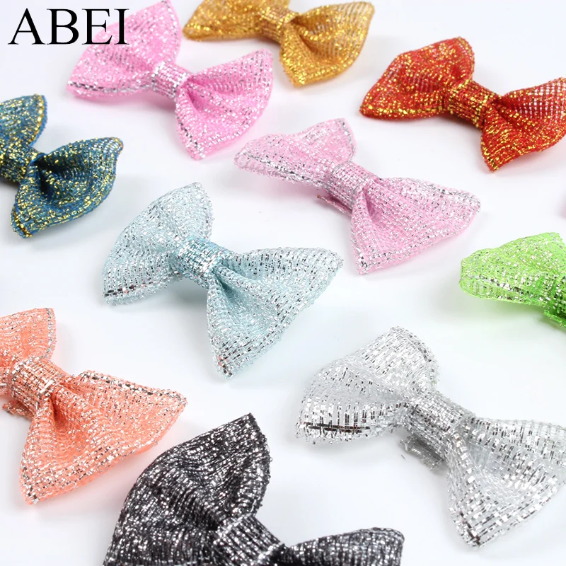 50pcs Mix Colors Glitter Bows DIY Ribbon Bow Handmade Flower Material Crafts Projects Accessories