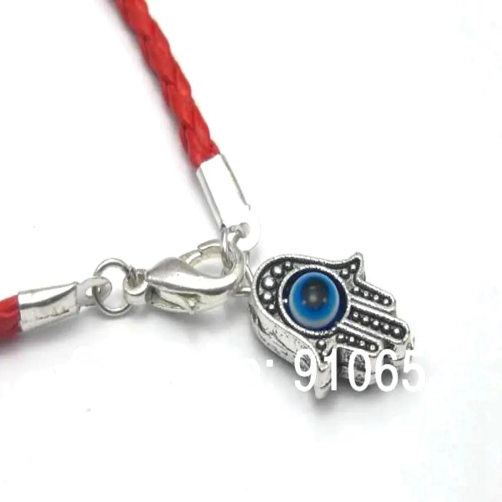 Imagem -02 - Liga Kabbalah Hamsa Mão Encantos Pulseiras de Couro Sorte Felicidade Jóias 100 Pcs