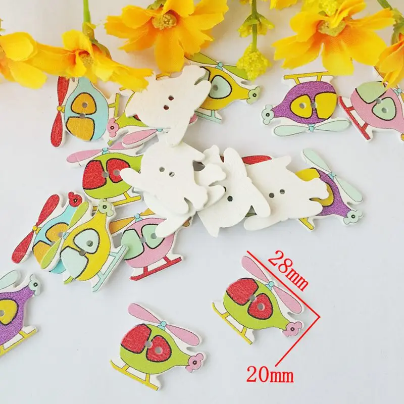 

50 шт./упак., смешанные деревянные пуговицы в форме вертолета с 2 отверстиями, швейные пуговицы, аксессуары для шитья, скрапбукинга, ремесел, ботоны 20*28 мм