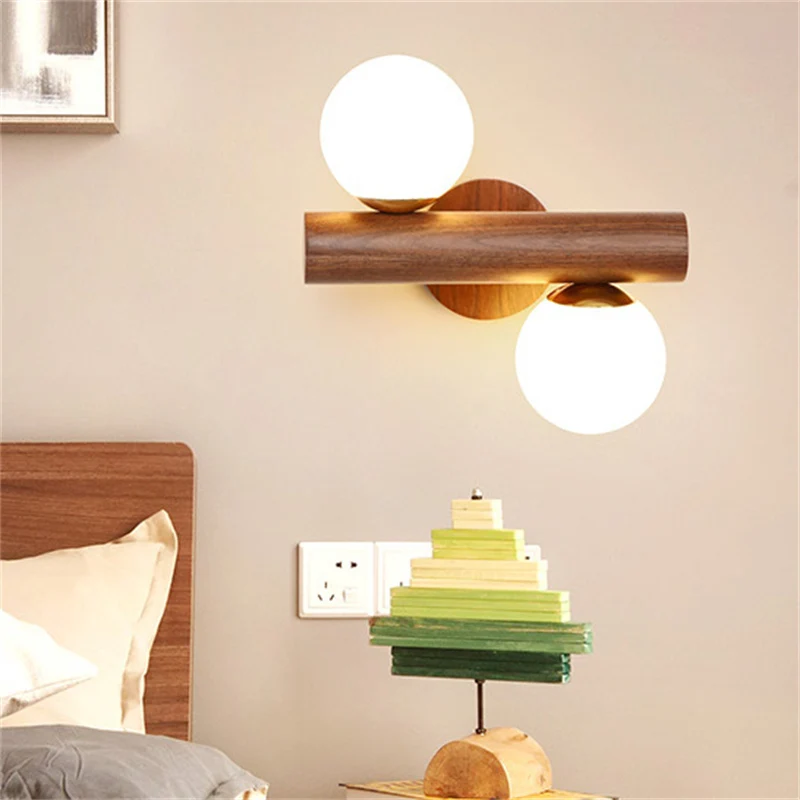 

Nordic Creative Led Wall Lamps For Living Room Bedroom Bedside Contracted Rotatable G9 Two Heads Wood Read Lighting Luminaire