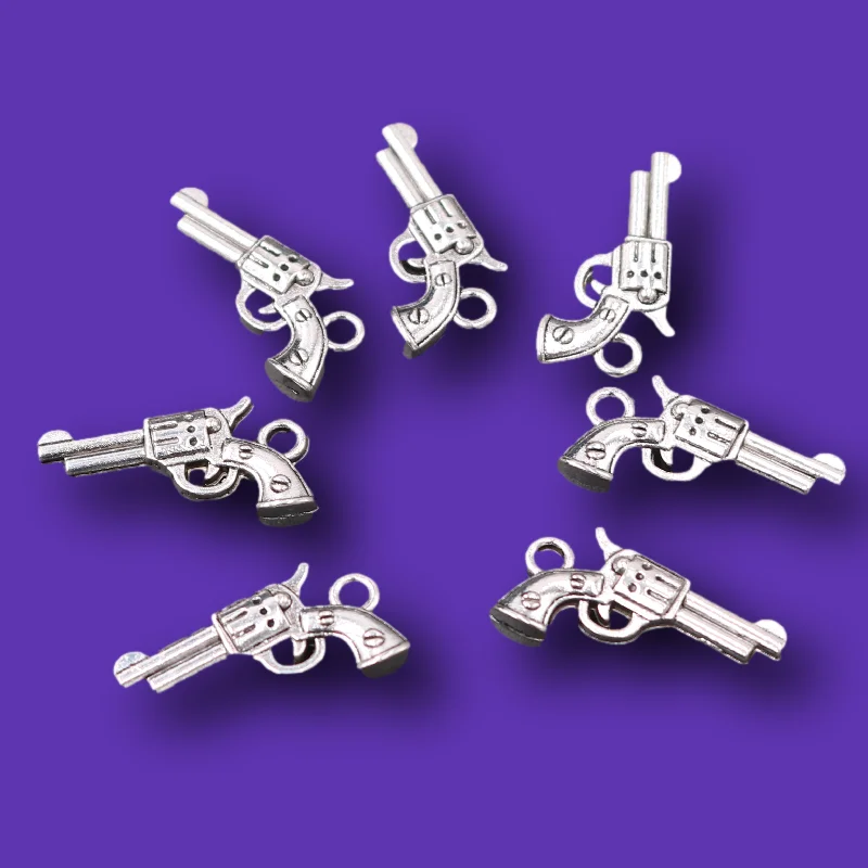 30pcs Silver Plated 3D Mini Revolver Pendant Retro Bracelet Earring Metal Accessories DIY Charms For Jewelry Crafts Making A2457