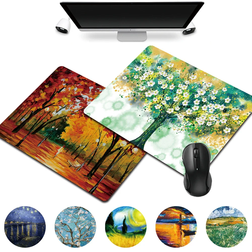 

Gamer Gaming Mouse Mat 25x21cm Small Waterproof Oil Painting Pattern Series Portable Office Computer Accessories Mousepad