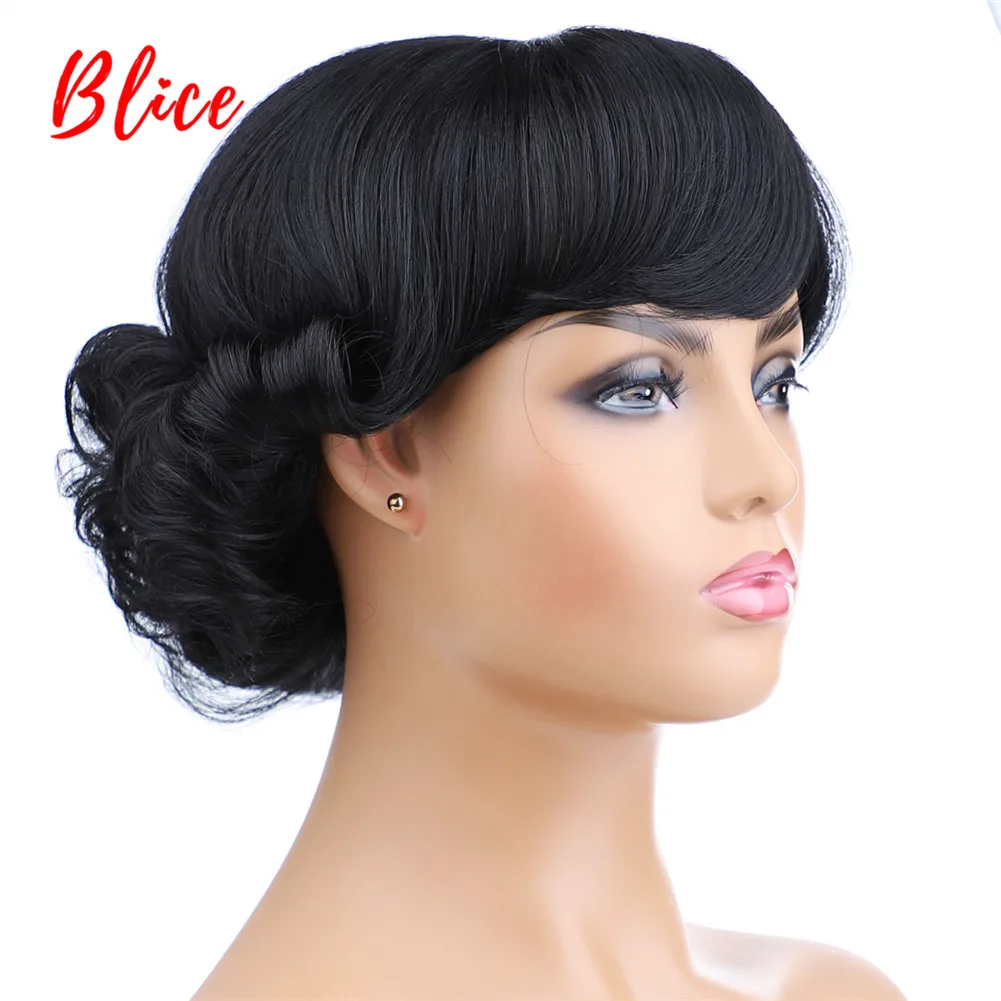 Blice Short Curly Synthetic Wigs Tail Warping Free-Bang Heat Resistant Hairstyle High Temperature For Women