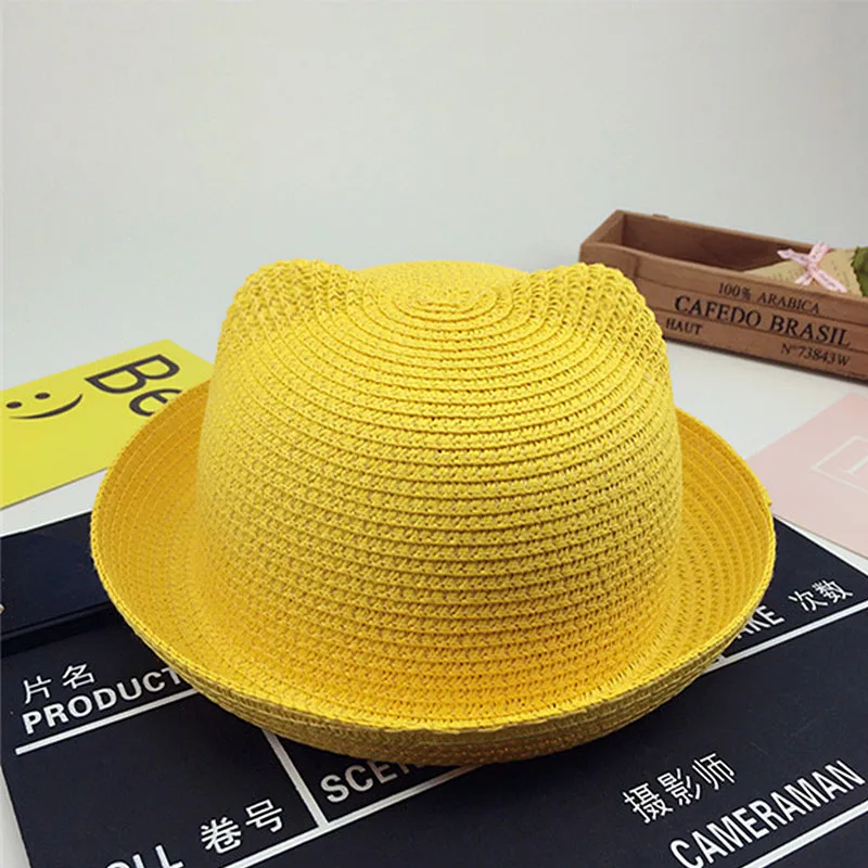 Cute Cat Ear Breathable Curved Brim Children\'s Summer Hat Sun Protection Caps Girl Cap Sun Hat Beach Hat Trave Paper Straw Hat