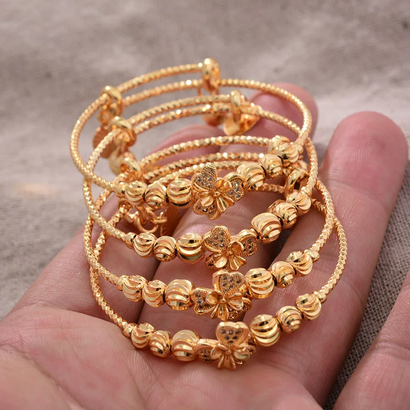 4PCS 24K African Arab Gold Color  Bangles For Baby Bracelet Children Jewelry Bangles Newborn Baby Cute/Romantic Bracelets Gifts