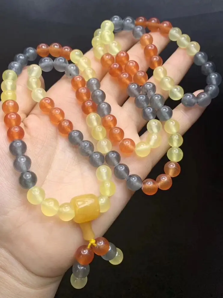 8mm lovely Colourful Jade Bangle Hanging prayer Amulet Mala Bead Necklace 108 Beads