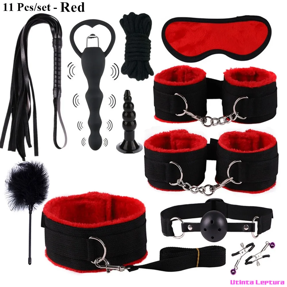 SM Toys Handcuffs Whip Nipples Clip Blindfold Mouth Gag Adult Products Kit BDSM Bondage Flirt Games For Couples