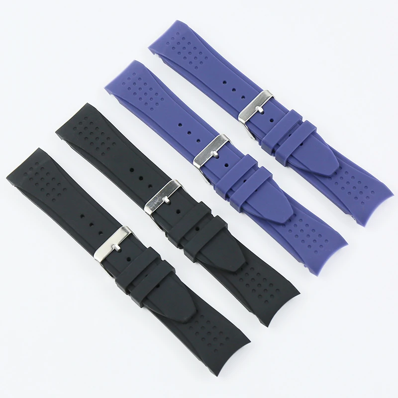 Silicone Strap 24mm Elbow Watch Strap Watch Accessories Rubber Strap Pin Buckle Men\'s and Women\'s Sports Waterproof Strap