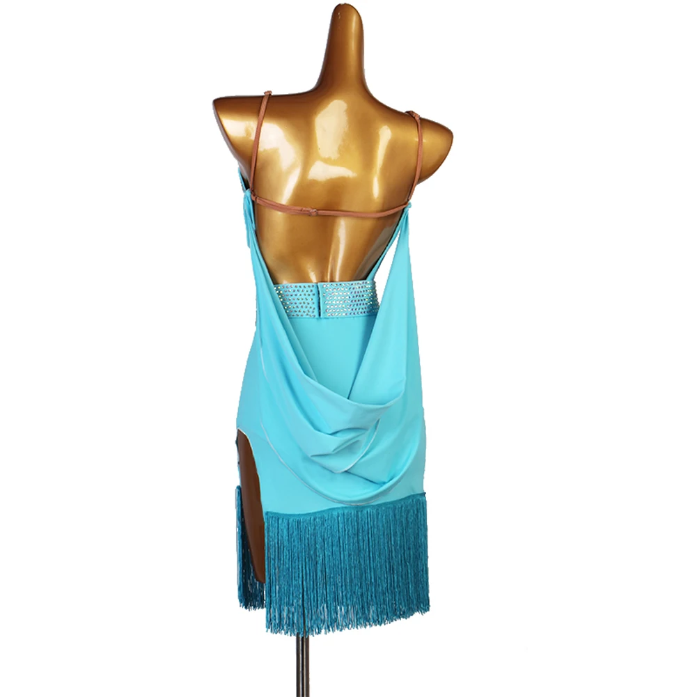 Royal Blue Fringed ชุดละตินการแข่งขันชุดเต้นรําละตินกระโปรงผู้หญิงมืออาชีพการแข่งขันชุด