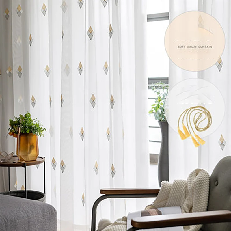 

2025 White Tulle Curtains For Living Room Rideaux Para Salon Balcony Curtain Cortinas Rideau Nordic Minimalist Gauze Curtains