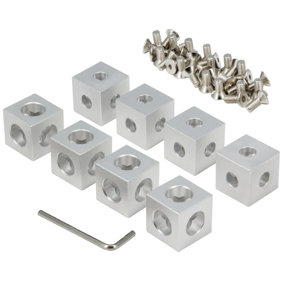 Befenybay 8PCS Silver Corner Bracket Cube with 24PCS M5 Set Screws for2020Series Slot 6mm Aluminum Extrusion Profile Accessories