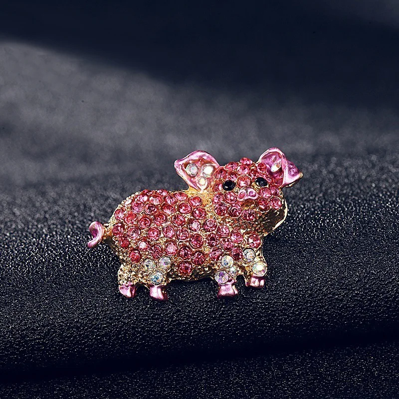 2020 Pink Pig Animal Brooches For Women Rhinestone Cute Pins Shinny Crystal Brooches For Girls Dress Brooch Pins Jewelry