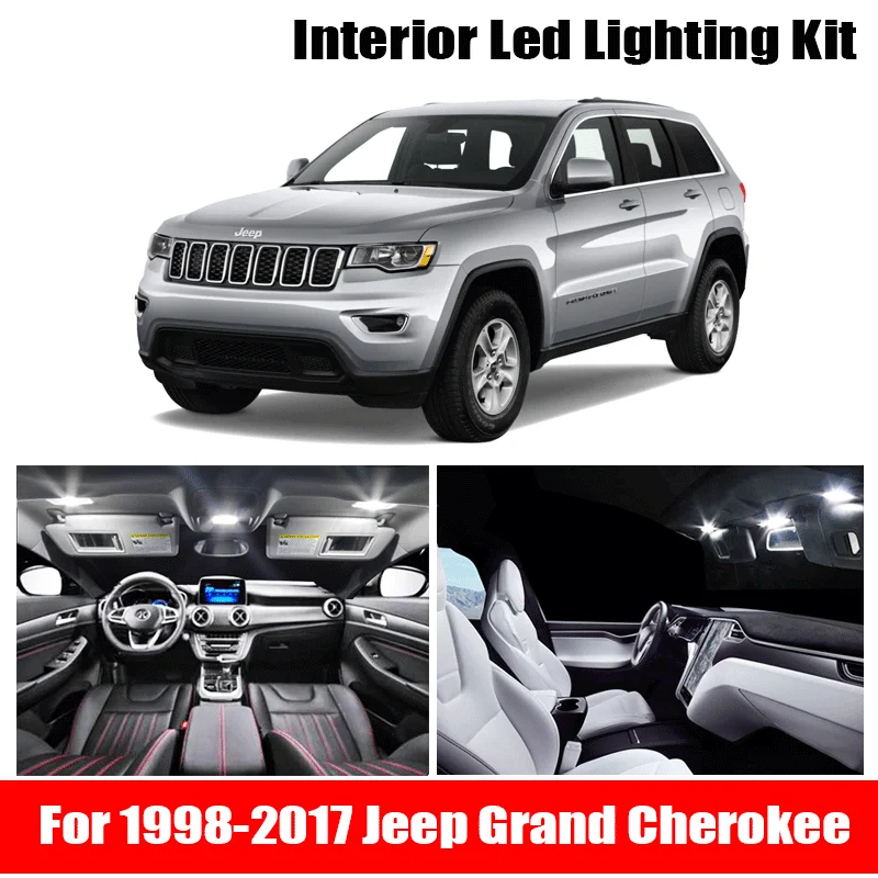 Canbus White Interior Lights+License Plate Lamp Bulbs for 1998-2017 Jeep Grand Cherokee WJ WK MK1 MK2 LED Map Dome Light