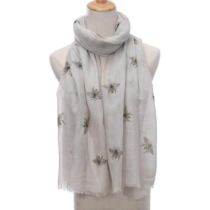 Bee Printing Scarf Lady Scarves Woman Neckerchief Go Out To Travel Accessory Fashion Shawl Wrap Cotton Blends Scarf 180-70cm Big