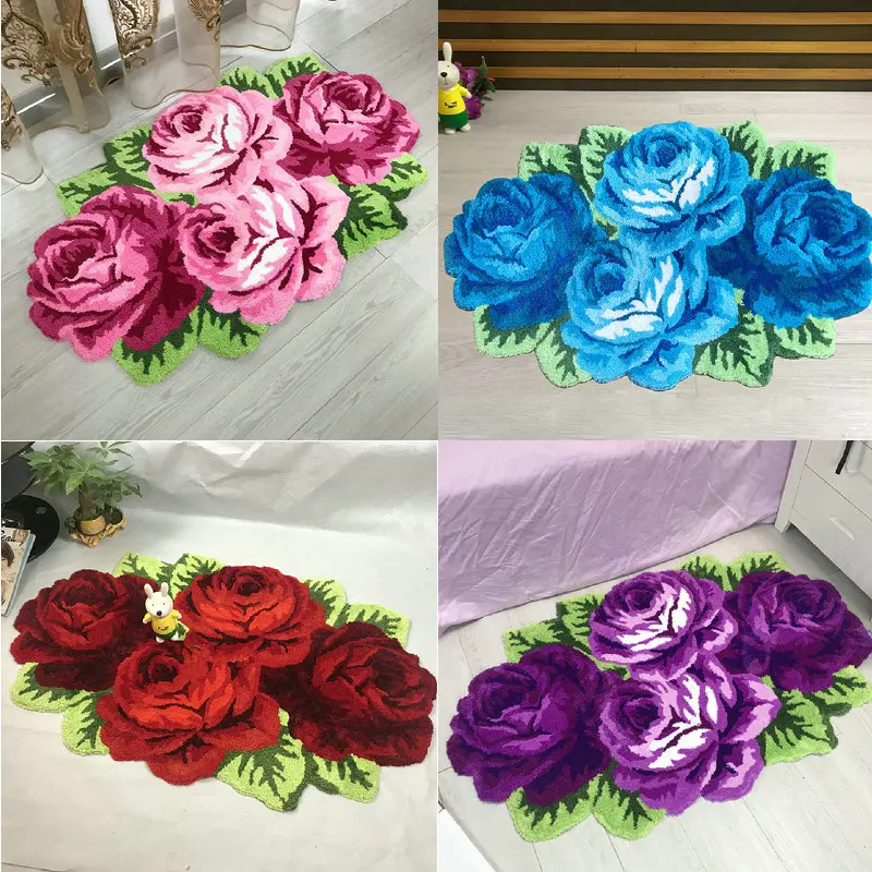 Tufted Rose Rug Super Soft Plush Four Floral Floor Mat Bedroom Living Room Door Bathroom Floral Carpets Home Decor