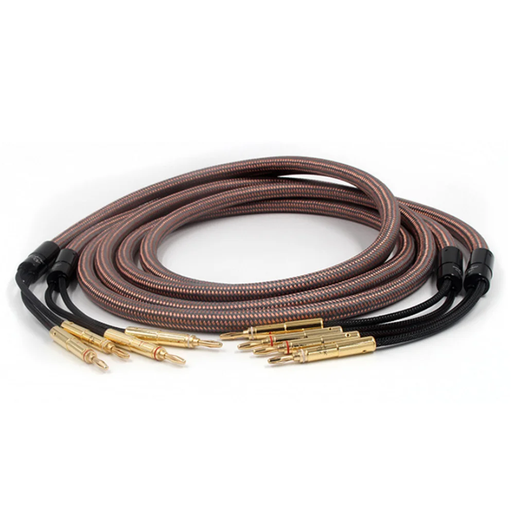 

1 pairs of 2.5m High fidelity OCC speaker cable 4 in 4 out banana plug single copper fever audio connecting cable