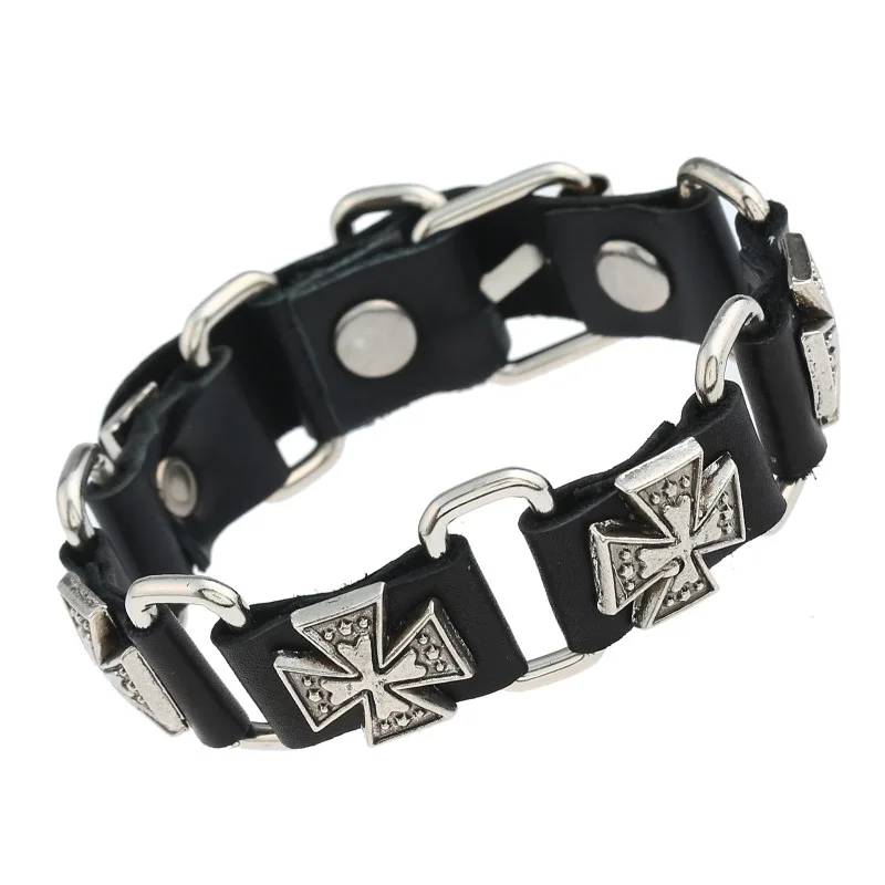 Bracciale Vintage in pelle intrecciata stile Punk braccialetti moda fai da te con piume croce accessori per gli uomini