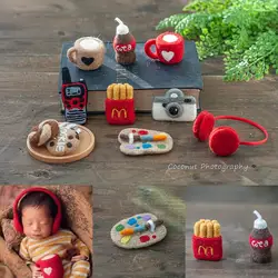 Coconut newborn Photography Prop Wool felt palette Chips headphones biscuits love cups camera intercom creative props