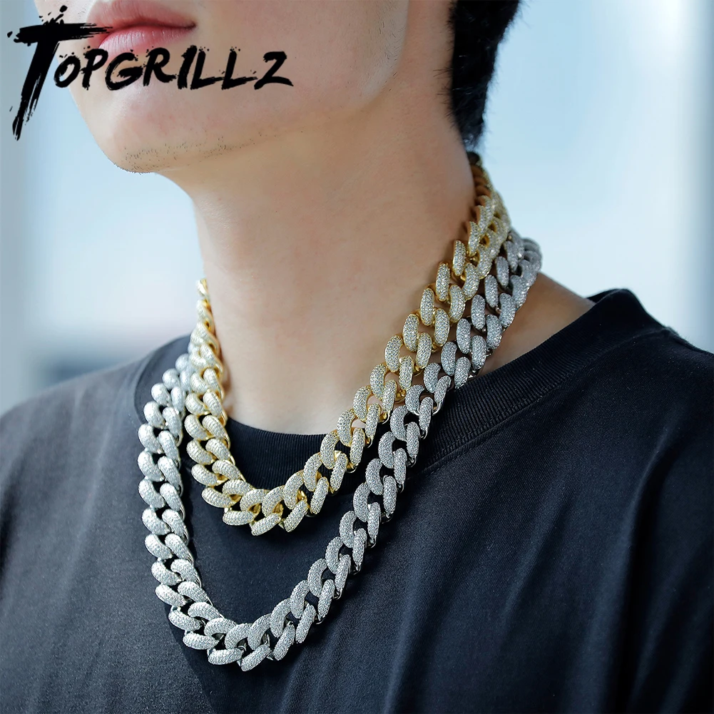 TOPGRILLZ 18MM Luxury Miami Cuban Link Necklace Iced Out Cubic Zirconia Gold Plated Hip Hop Fashion Jewelry For Party Gift