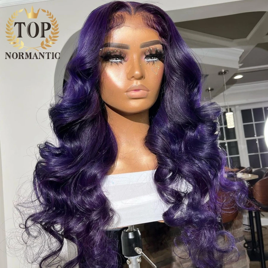 Topnormantic 13x6 Lace Front Body Wave Wigs Preplucked Brazilian Remy Human Hair Purple Color Wig For Women