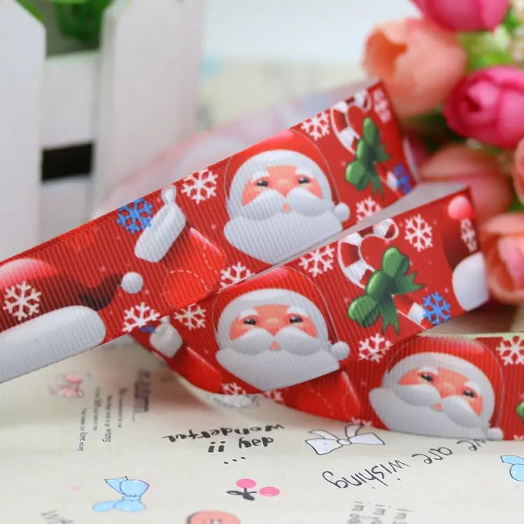 DHK 7/8'' 5yards christmas santa printed grosgrain ribbon hair bow diy party decoration OEM Wholesale 22mm E576