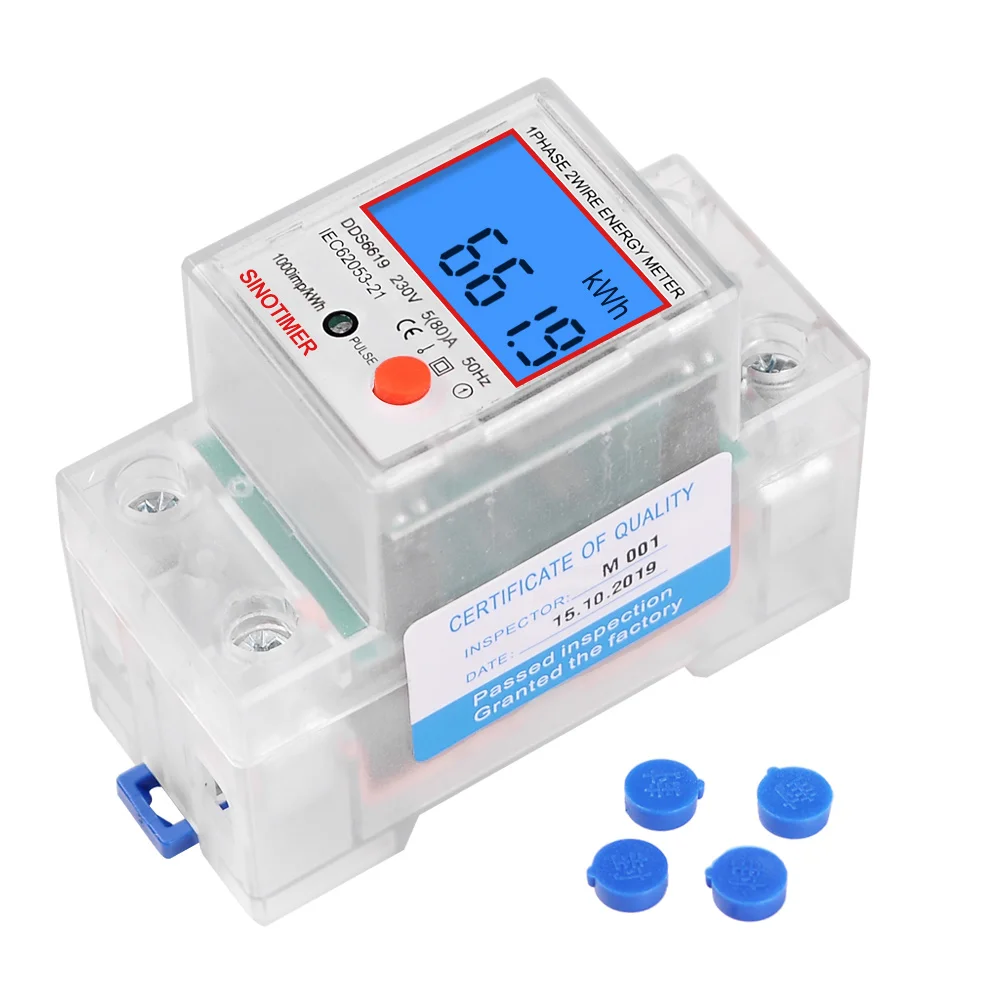 Compteur de puissance électrique KWH, rétroéclairage, monophasé, 230V, 5(80)A, circulation d'eau numérique, rail DIN, voltmètre, ampèremètre avec fonction de Cristal