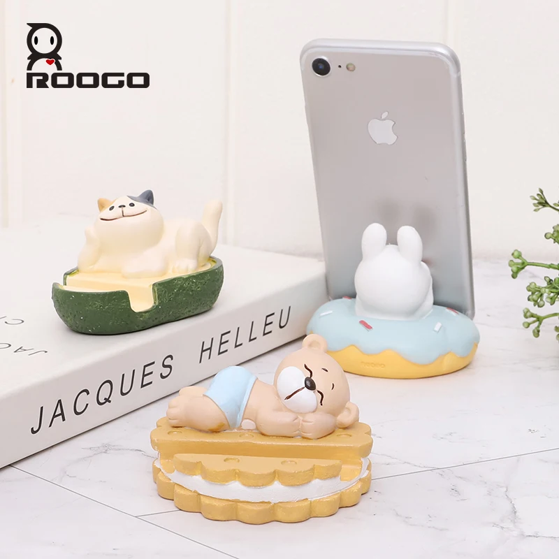 Roogo Lovely  Animal Resin Modern Decoration Ornaments For Mobile Phone Bracket Phone Holder for Desk Cute