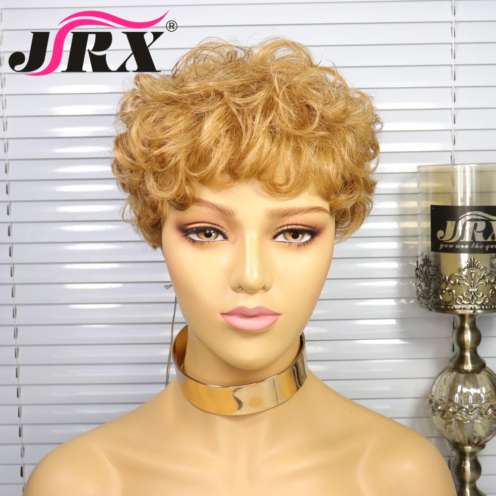 Short Curly Brazilian Bob Wigs Human Hair Full Machine Wig Color Honey Blonde Remy Hair Silky Machine Made Human Hair Wigs