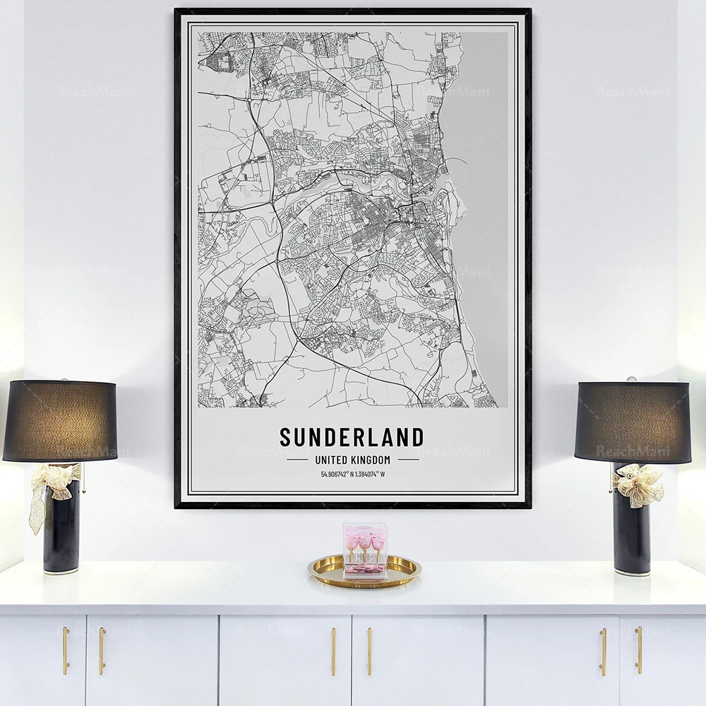Póster con impresión de mapas de Liverpool, Leeds y Sheffield, póster con mapa de la ciudad en línea negra, impresiones y carteles de pintura en lienzo nórdico, decoración del hogar