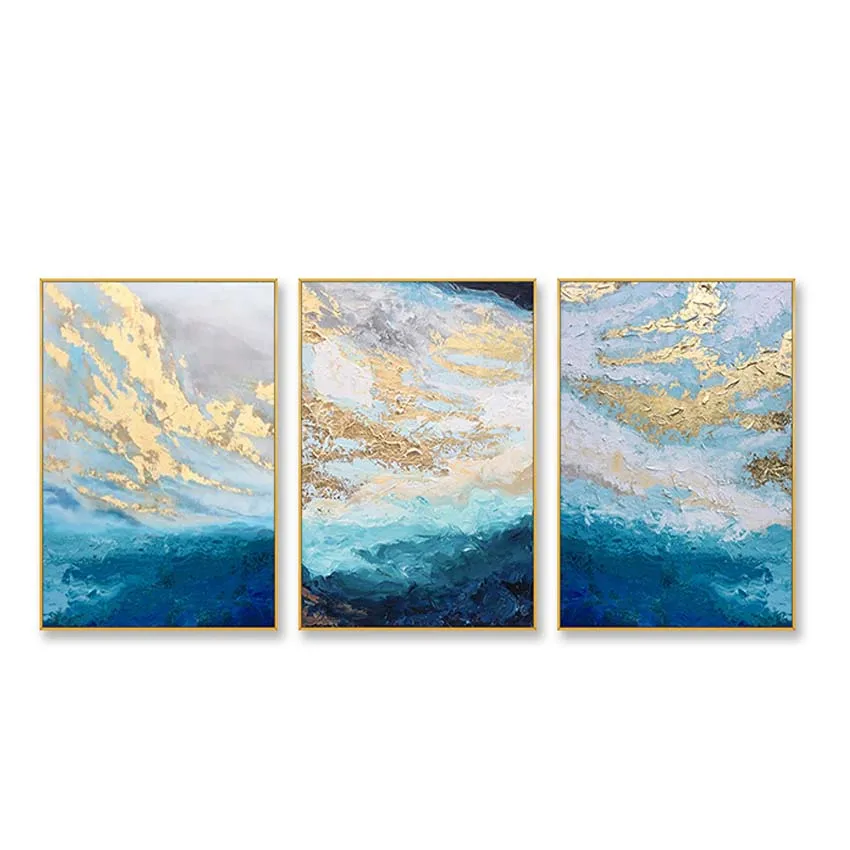 home decoration pieces canvas panel Hand made abstract oil painting on canvas 3 pieces wall art picture for living room hotel