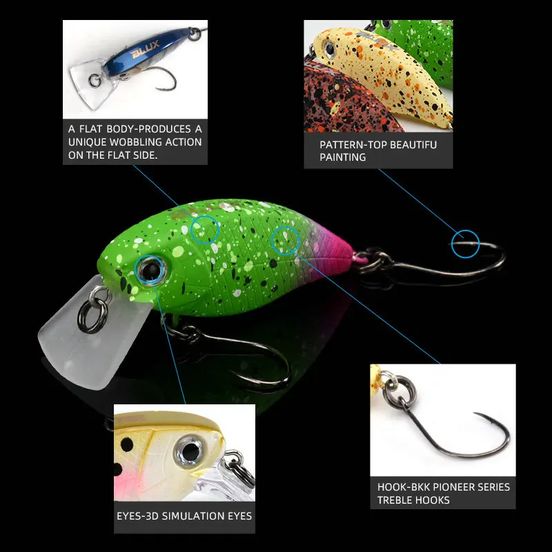 BLUX 35MM 2.2G Crankbait Floating Fishing Lure Shallow Freshwater 1-2ft Wobbler Artificial Hard Plastic Trout Bait Crank Tackle