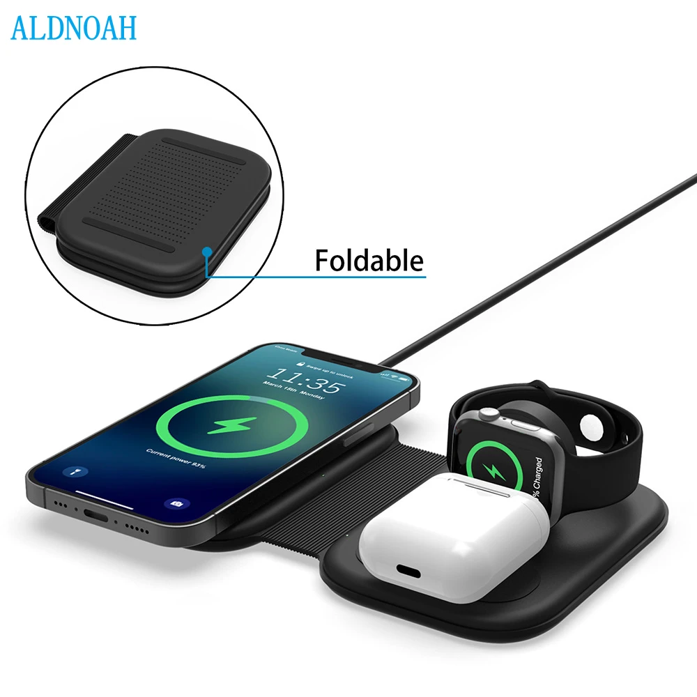 ALDNOAH  New Version 2 in 1 Foldable Magnetic Wireless Charger dock For iphone 12 Pro Max Mini iWatch,Airpods 2 Charging station