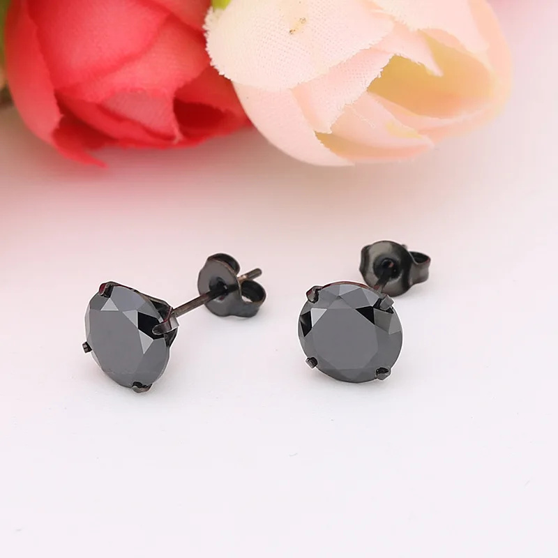 1Pc Han Edition Titanium Steel Stainless Steel AAA Black Zircon Four Jaw with Circular Earrings Allergy Free Earrings