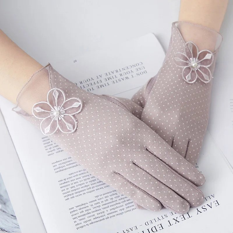 Women Fashion Knit Lace Driving Touch Screen Thin Cotton Gloves Sexy Summer UV Sunscreen Short Sun Bow Dots Flower Glove I29