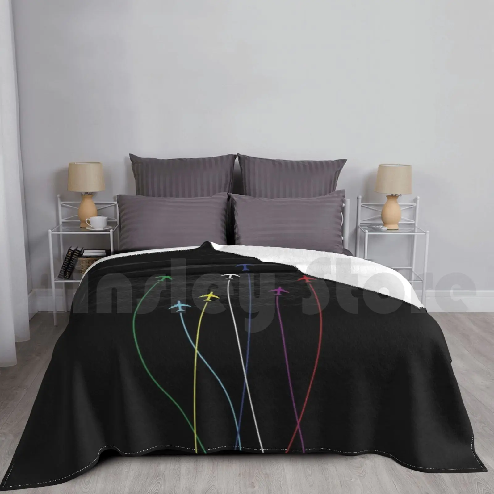 

Rainbow Airplanes Flying On Eachother Blanket For Sofa Bed Travel Aviation Pilot Airplane Plane Flying